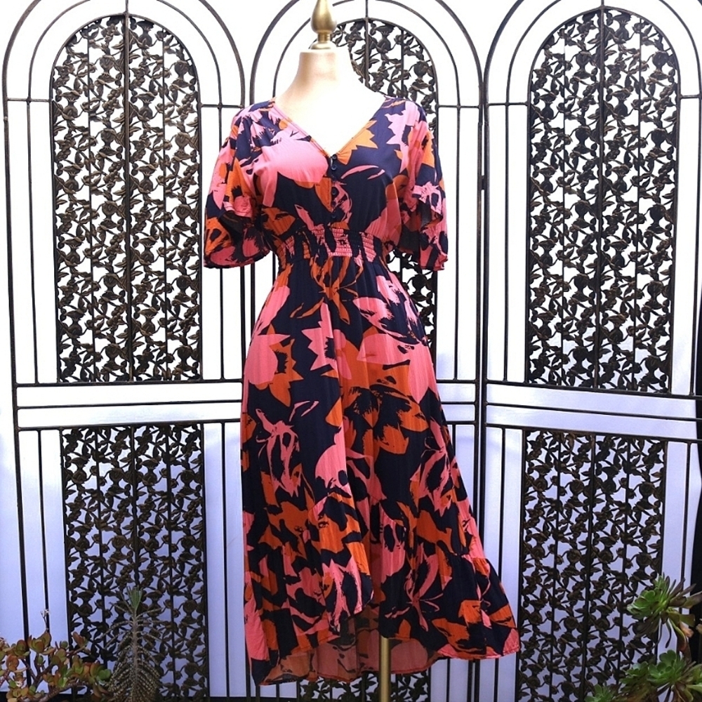 Anthropologie Abel The Label Vacation Dress, High Low Floral  Print, Size L